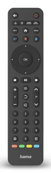 Hama Mando a Distancia Universal IR Inalámbrico para TV, 8 en 1 con Botón de Aplicaciones, Negro, 43 Botones, 00221055