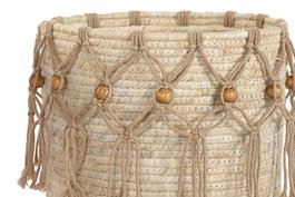 DKD Home Decor Cesta Red Boho Natural Blanco Fibra Algodon 38 x 35 x 38 cm Set de 3 (2 Unidades)