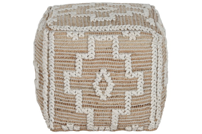 DKD Home Decor Reposapiés Boho Yute Lana Algodón Natural Blanco 45 x 45 x 45 cm