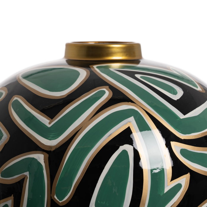 Jarrón Negro-Verde Porcelana Decoración 28 X 28 X 34 cm