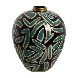 Jarrón Negro-Verde Porcelana Decoración 28 X 28 X 34 cm