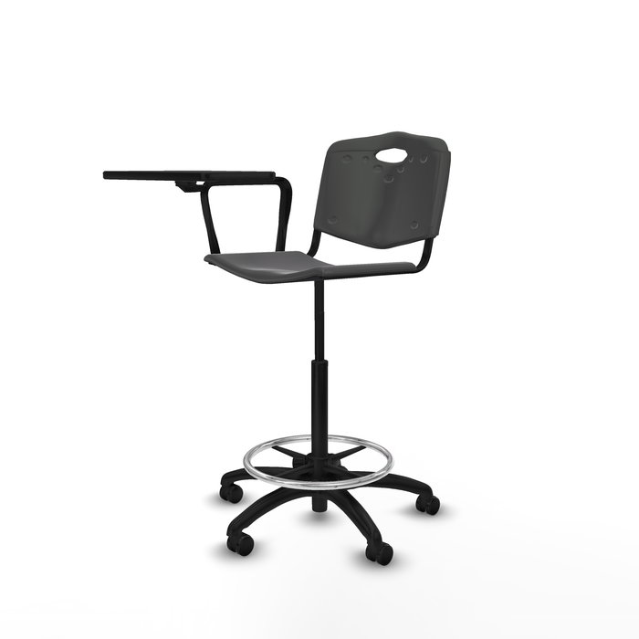 Taburete Robledo con mecanismo Giratorio de PVC color Gris oscuro. Equipado con Base poliamida negra, No aplica y Ruedas autofrenantes