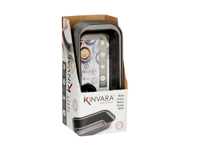 Kinvara Molde Rectangular Metal 29.5 cm Acero Carbono Antiadherente Apto Horno Gris Oscuro 1 L (Set de 24)