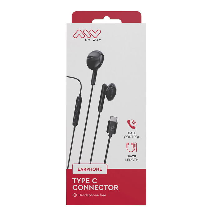 myway auriculares estéreo tipo C con micrófono negro
