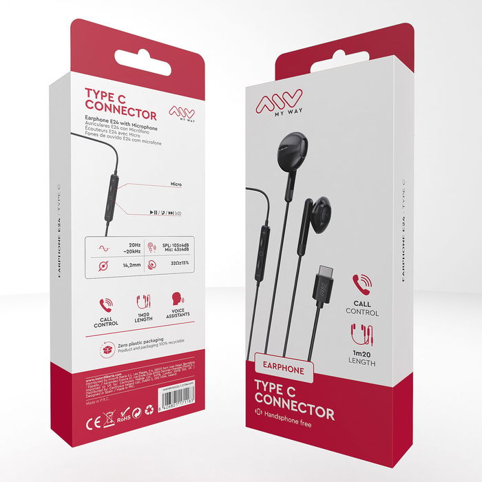 myway auriculares estéreo tipo C con micrófono negro