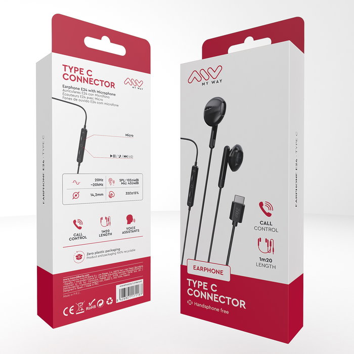 Myway Auriculares Mwhph0033 Negros con Cable y Conexión USB Tipo C