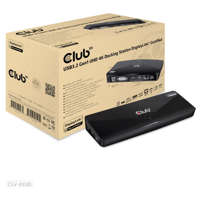 Club 3D Docking Station USB3 4K UHD Negro con 3xUSB3/HDMI/DP/DVI/Ethernet Club 3D Docking Station USB3 4K UHD Negro con 3xUSB3/HDMI/DP/DVI/Ethernet