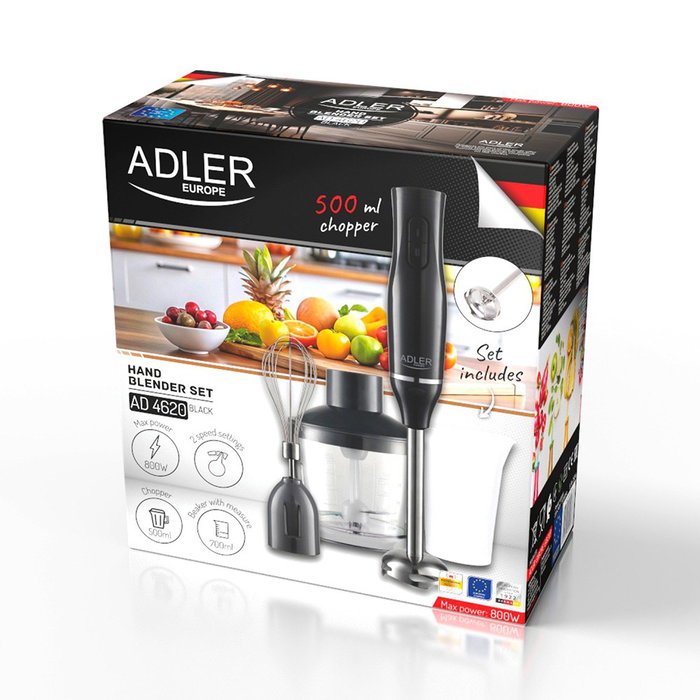 Adler Ad4620 Batidora de mano con picadora y vaso, negra Adler Ad4620 Batidora de mano con picadora y vaso, negra