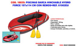 BARCA Piscina Hinchable Hydro Force 197x114cm con Remos