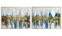 DKD Home Decor Set de 2 Cuadros Lienzo New York 80x60 cm Azul y Dorado