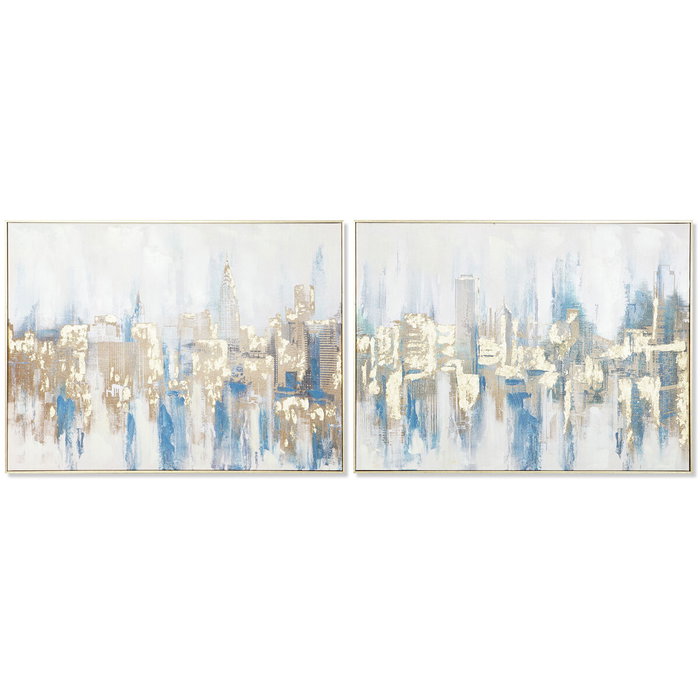 DKD Home Decor Set de 2 Cuadros Lienzo New York 80x60 cm Azul y Dorado DKD Home Decor Set de 2 Cuadros Lienzo New York 80x60 cm Azul y Dorado