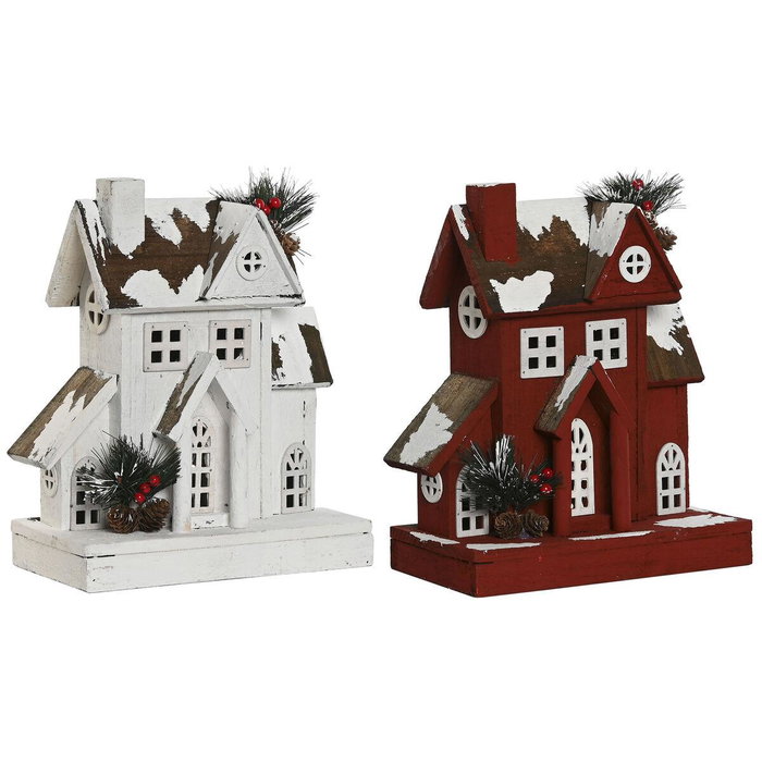 DKD Home Decor Casa Navidad Tradicional 14 x 32 x 26 cm (2 Unidades) Madera LED Blanco Rojo