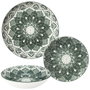 Home Deco Factory Vajilla Porcelana 12 Piezas Mandala Verde - 4 Platos 19cm, 4 Platos 20cm, 4 Platos 27cm - Apto Microondas y Lavavajillas