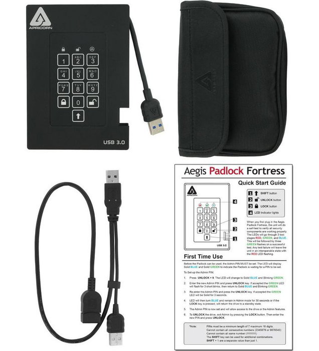 Apricorn Aegis Padlock Fortress Disco Duro Externo 2TB USB 3.0 FIPS 140-2 Nivel 2 Validado, Cifrado AES-256 Hardware, Resistente Agua/Polvo, Llave PIN, Diseño Sin Software Apricorn Aegis Padlock Fortress Disco Duro Externo 2TB USB 3.0 FIPS 140-2 Nivel 2 Validado, Cifrado AES-256 Hardware, Resistente Agua/Polvo, Llave PIN, Diseño Sin Software