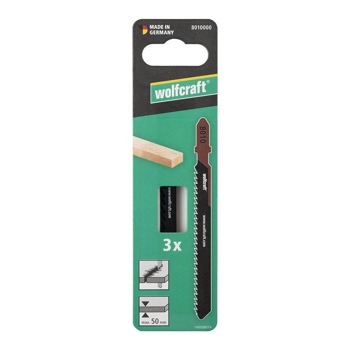 Wolfcraft Hojas de sierra de calar HCS con vástago en T, corte rápido, 50 mm, 3 uds