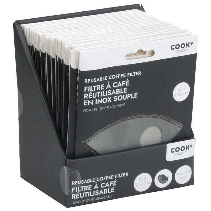 Cook Concept Filtro Café Reutilizable Metal Talla nº4 Lavable Acero Inoxidable Compatible Cafeteras Filtro 16,5x12 cm