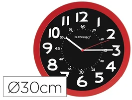 Q-connect Reloj de pared redondo de 30 cm rojo y negro