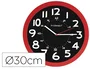 Q-connect Reloj de Pared Redondo de Plástico para Oficina, 30 cm, Color Rojo con Esfera Negra