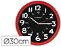 Q-connect Reloj de Pared Redondo de Plástico para Oficina, 30 cm, Color Rojo con Esfera Negra