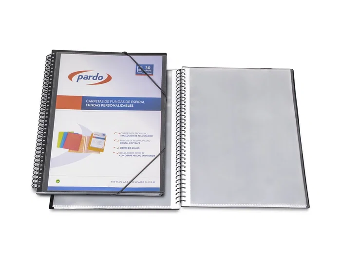 Carpeta Pardo Escaparate con Espiral 20 Fundas Folio Personalizable Color Negra