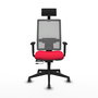 Silla de oficina Horna con mecanismo Sincro/Traslack tapizada con Tela color Rojo y malla color Gris. Equipada con lumbar 1D, Brazos 1D, Cabecero Fijo y Ruedas 65 mm parqué