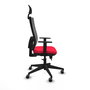 Silla de oficina Horna con mecanismo Sincro/Traslack tapizada con Tela color Rojo y malla color Gris. Equipada con lumbar 1D, Brazos 1D, Cabecero Fijo y Ruedas 65 mm parqué