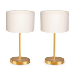Opviq Juego de Lámparas de Mesa 2605 Crema y Dorado Moderno Glamour Hotel Escandinavo PVC Metal 35 cm