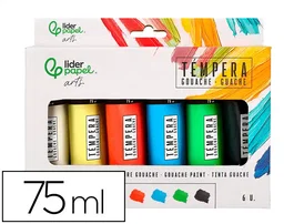Liderpapel Témpera gouache caja de 6 tubos de 75 ml colores surtidos