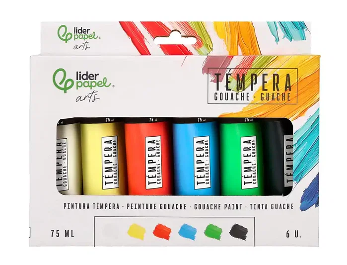 Liderpapel Témpera gouache caja de 6 tubos de 75 ml colores surtidos