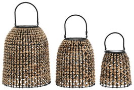 DKD Home Decor Lámpara Solar Terraza y Jardín Marrón Negro Junco LED Set de 3 (2 Unidades) 29 x 35 x 29 cm