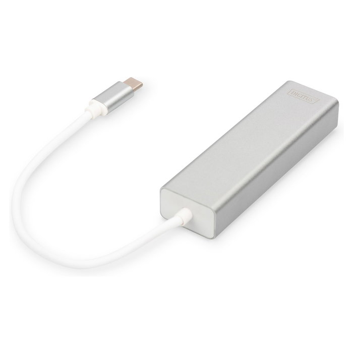 Digitus Adaptador USB 3.0/C a Gigabit Ethernet y Hub de 3 Puertos USB 3.2 Gen 1 Blanco
