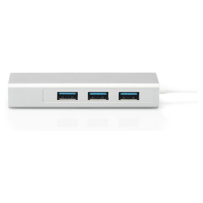 Digitus Adaptador USB 3.0/C a Gigabit Ethernet y Hub de 3 Puertos USB 3.2 Gen 1 Blanco