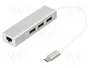 Digitus Hub USB 3.0 Tipo C con 3 Puertos y Gigabit Ethernet DA-70255 Gris, Blanco