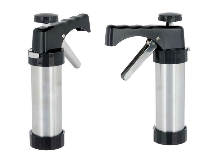 Kinvara Manga Pastelera Pistola Acero Inoxidable con 16 Accesorios y Partes de Plástico Negro, Dimensiones 22x6x15 cm (Set de 8)