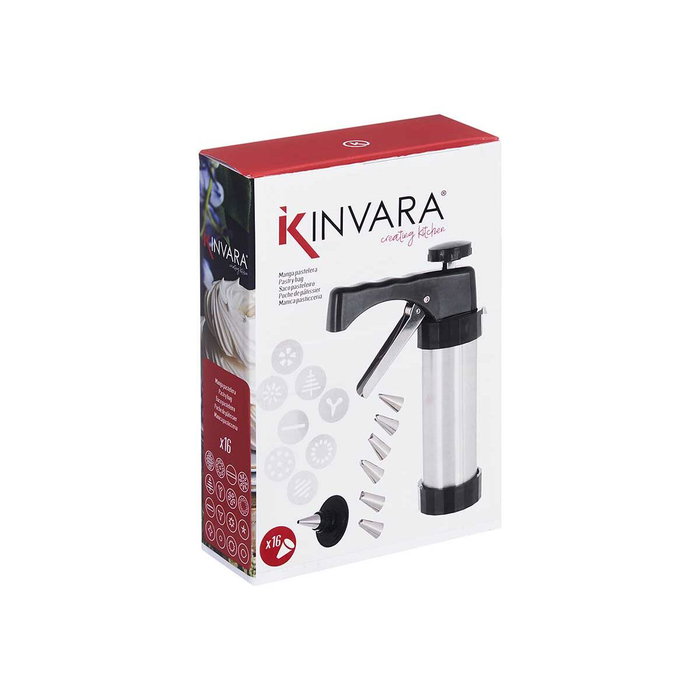 Kinvara Manga Pastelera Pistola de Acero con 16 Accesorios