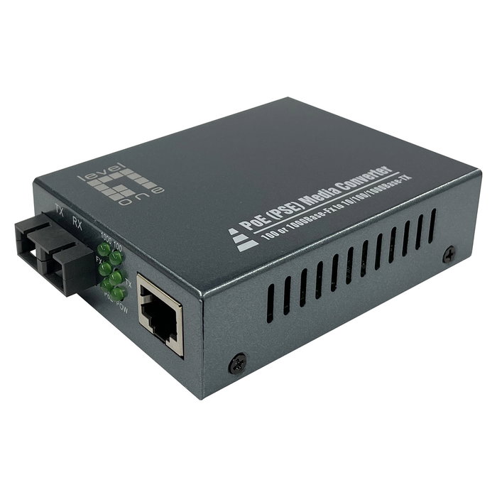 LevelOne GVT-2013 Convertidor Mediaconversor Gigabit Ethernet 10/100/1000T RJ45 a SC Multimodo Fibra Óptica con PoE (Power over Ethernet) 30W, 500m