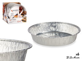 Kinvara - Set de 6 Bandejas Redondas de Aluminio, 21.5 cm de Diámetro x 5.5 cm de Alto, 700 ml, Apto para Horno (No Microondas), Color Plata (Set de 24)