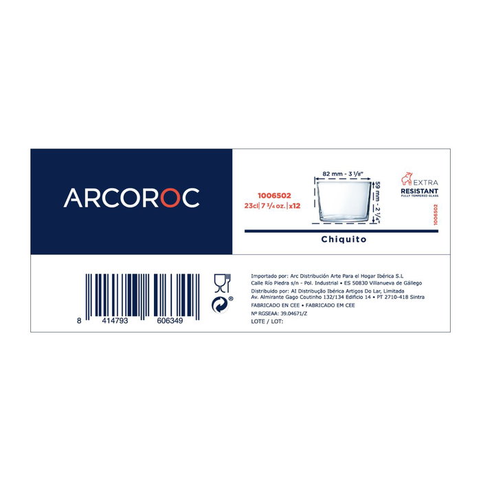 Arcoroc Set de 12 Vasos Bajos Chiquito de 23 cl Arcoroc Set de 12 Vasos Bajos Chiquito de 23 cl