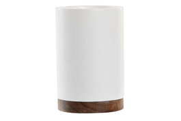 DKD Home Decor Vaso Basicos Blanco Marron Resina Acacia 2 Unidades 7 x 10.6 x 7 cm