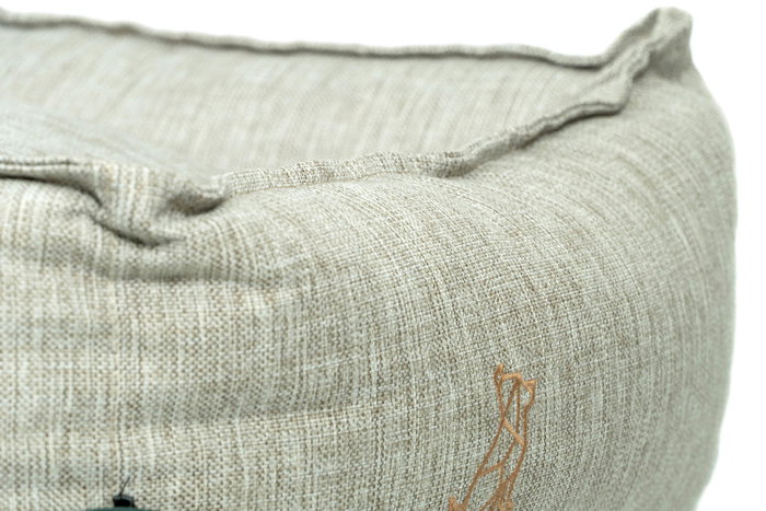 Gloria Cama para Perros Santillana Rectangular Beige 70x60 cm, Lino, Desenfundable, Relleno Silicona Reciclada, Muy Cómoda