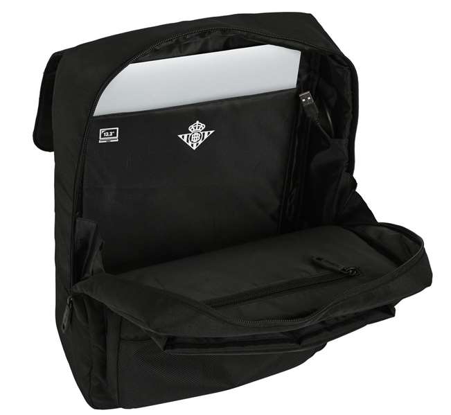 Safta Mochila con solapa portátil 13,3'' + USB Real Betis Balompié Premium Negra 29x39x12cm