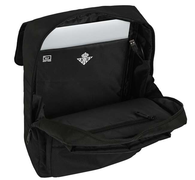 Safta Mochila con solapa portátil 13,3'' + USB Real Betis Balompié Premium Negra 29x39x12cm