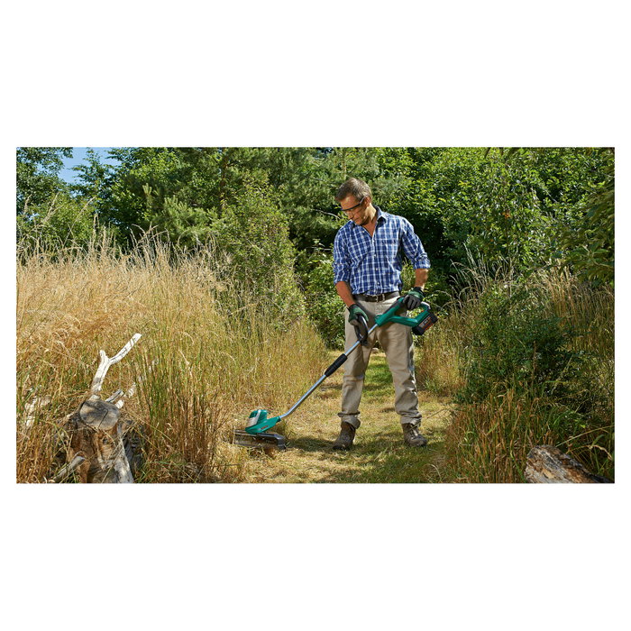 Bosch AdvancedGrassCut 36 - Cortabordes a Batería de 36V, 30 cm de Corte, Hilo de Nylon de 1.6 mm, Empuñadura en D, Sin Cables, Negro/Verde/Plata