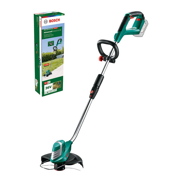 Bosch AdvancedGrassCut 36 - Cortabordes a Batería de 36V, 30 cm de Corte, Hilo de Nylon de 1.6 mm, Empuñadura en D, Sin Cables, Negro/Verde/Plata