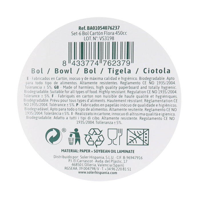 Algon Set 6 Bol Carton Flora 450cc 18x4cm (24 Unidades)