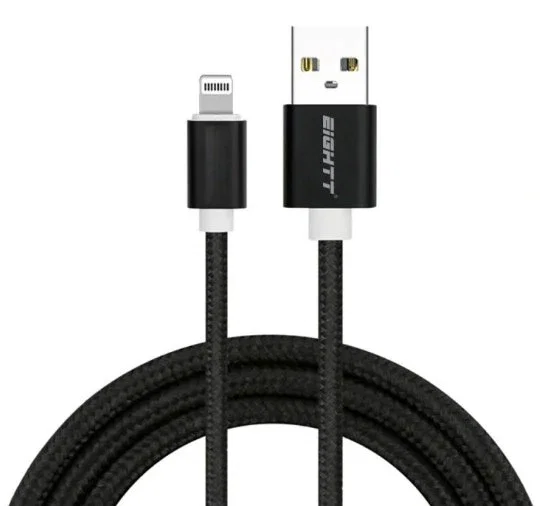 Eightt ECI-2B-2M Cable USB A a Lightning de 2 Metros Trenzado en Nylon Negro para iPhone y iPad