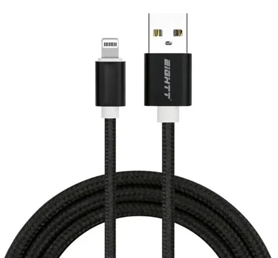 Eightt Cable Lightning a USB A de 2 metros, Nylon trenzado, Negro Eightt Cable Lightning a USB A de 2 metros, Nylon trenzado, Negro