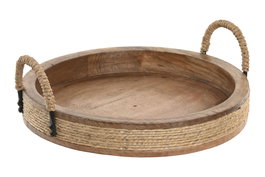 DKD Home Decor Centro Mesa Indianrope Cottage Marron Mango Cuerda Hierro 30 x 30 x 10 cm