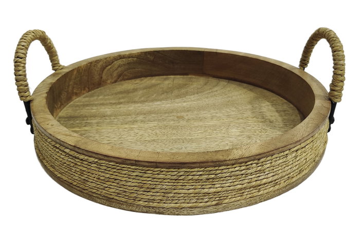 DKD Home Decor Centro Mesa Indianrope Cottage Marron Mango Cuerda Hierro 30 x 30 x 10 cm