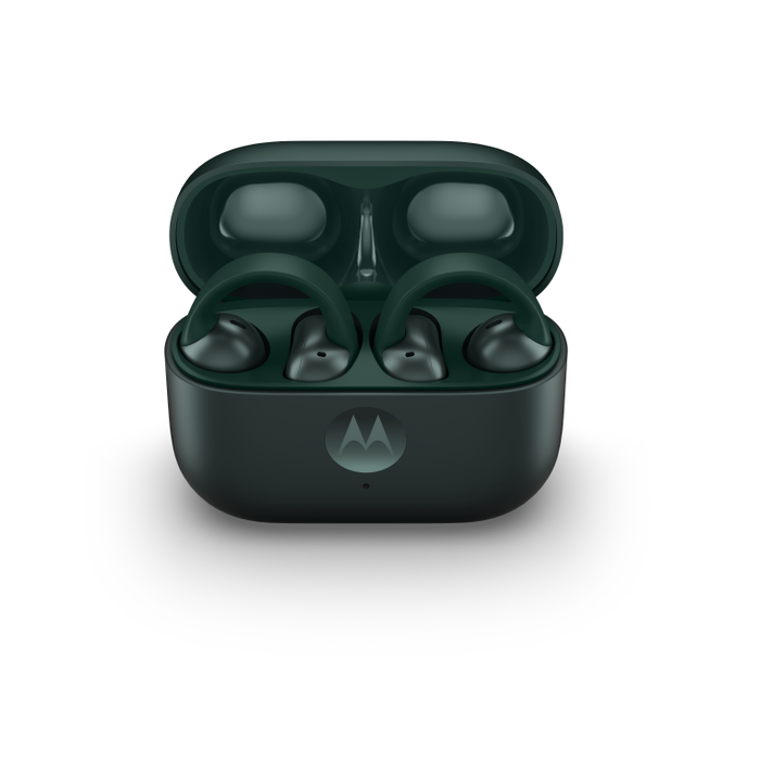 Motorola Moto Buds Loop Auriculares Inalámbricos Open-Ear Bluetooth 5.0, Sound by Bose, Reducción Activa de Ruido, 8h Batería, Carga Rápida, Resistente al Agua, Color Trekking Green
